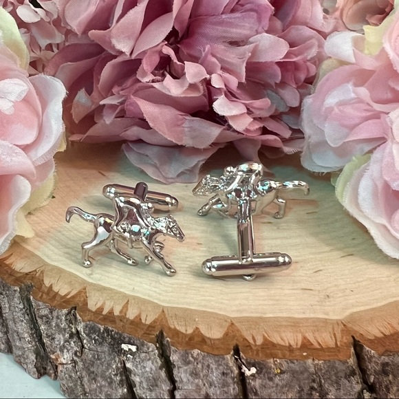 Galloping Racehorse and Jockey Silver Cufflinks - Picture 11 of 15